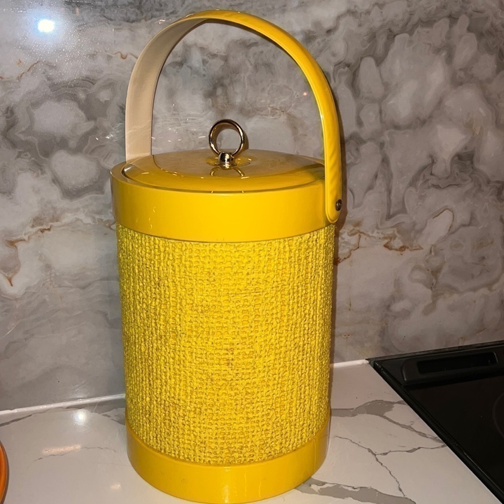 Vintage 1960’s MCM Yellow Tall Patent Yellow Mod Insulated Ice Bucket with Lid